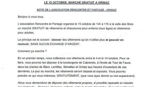 PARTAGE DE VETEMENTS A ORNIAC